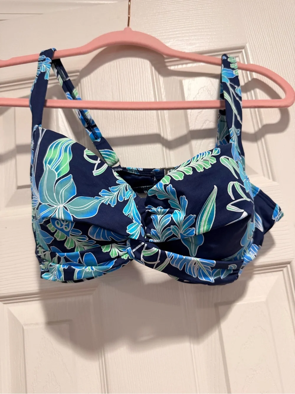 Lands' End Blue Floral Bikini Top with Navy Swim Skirted Bottom